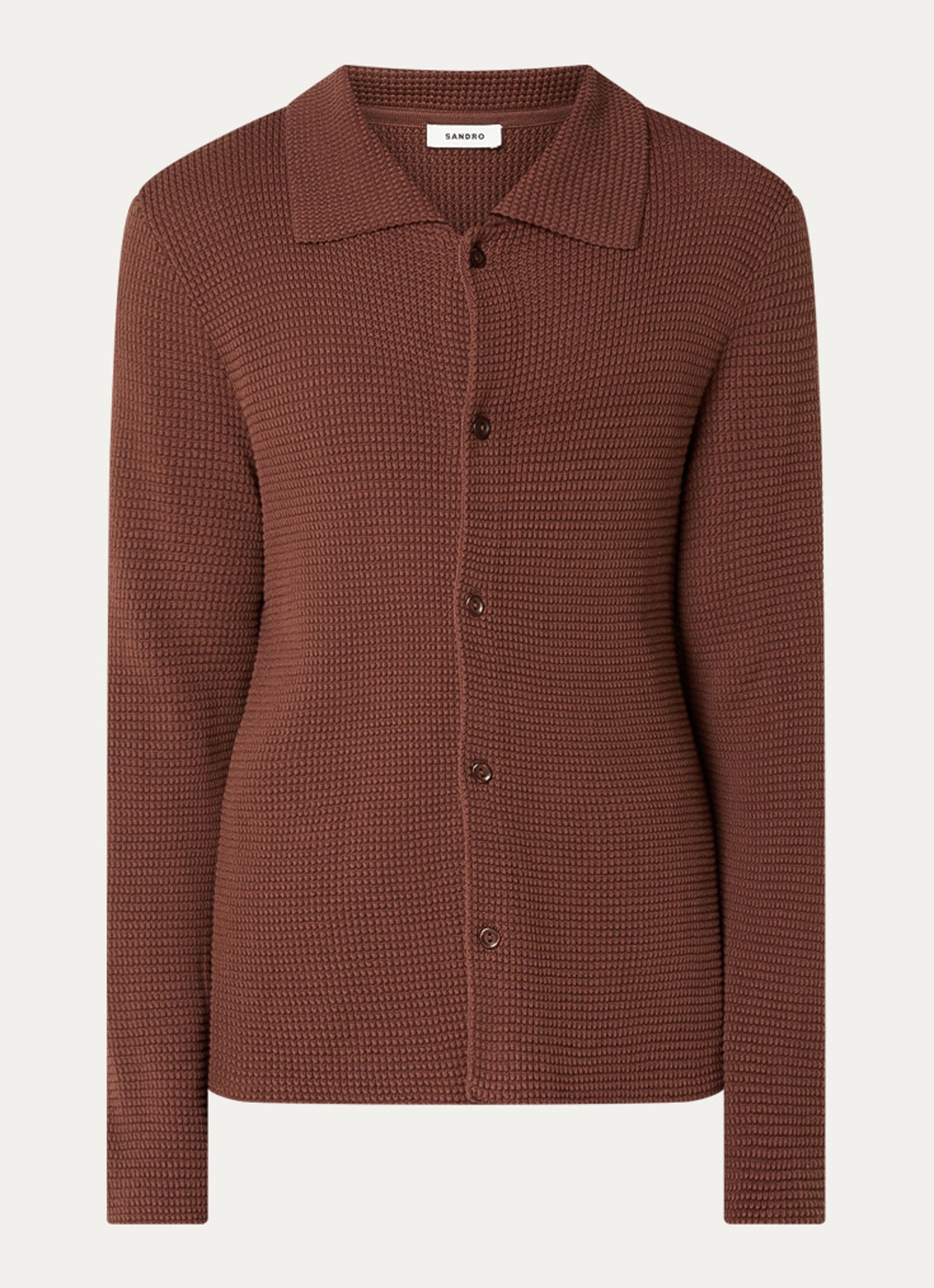 Sandro Grofgebreid overshirt met structuur - voorkant 3 donkerbruin