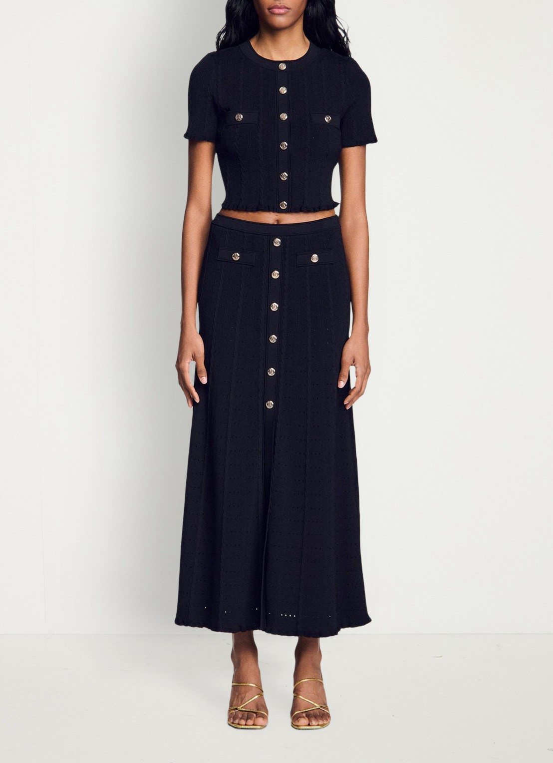 Sandro Grofgebreide blouse met borstzak - detail 4 zwart