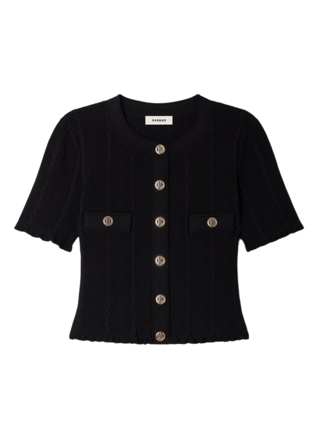 Sandro Grofgebreide blouse met borstzak - voorkant zwart