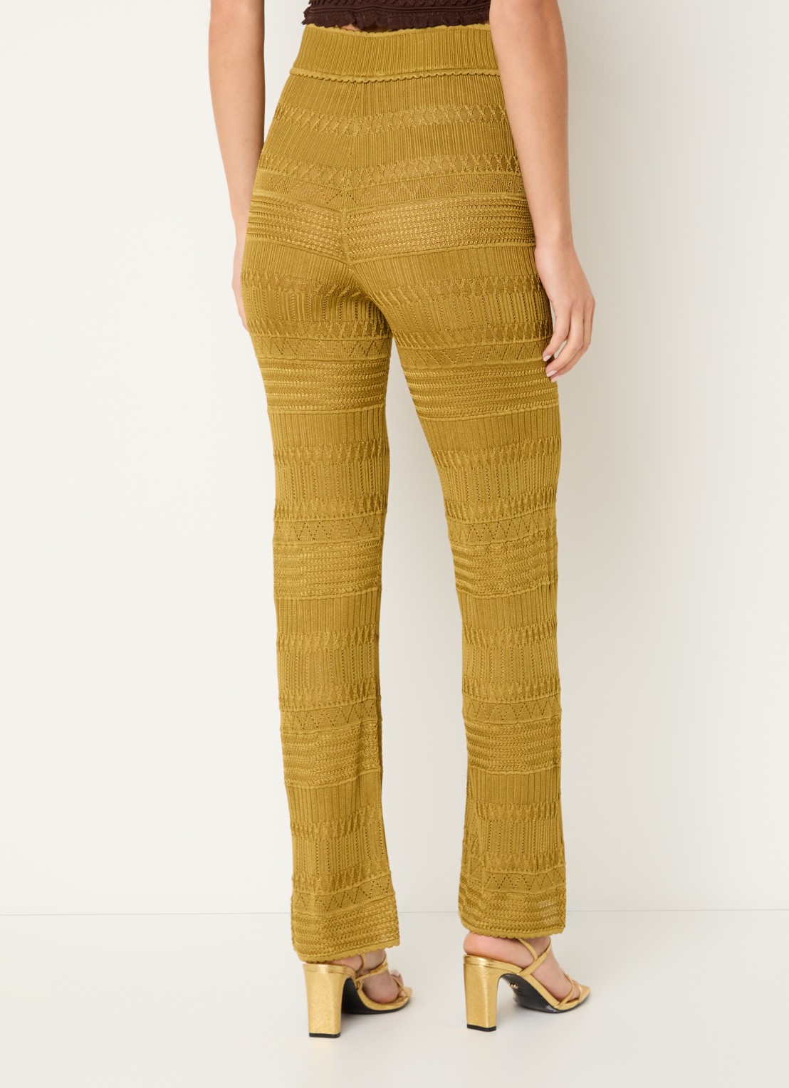 Sandro Grofgebreide high waist straight fit broek - achterkant 4 mosgroen