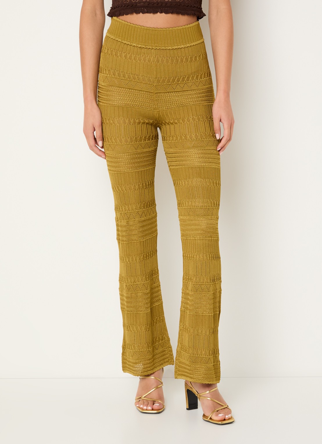Sandro Grofgebreide high waist straight fit broek - detail 3 mosgroen