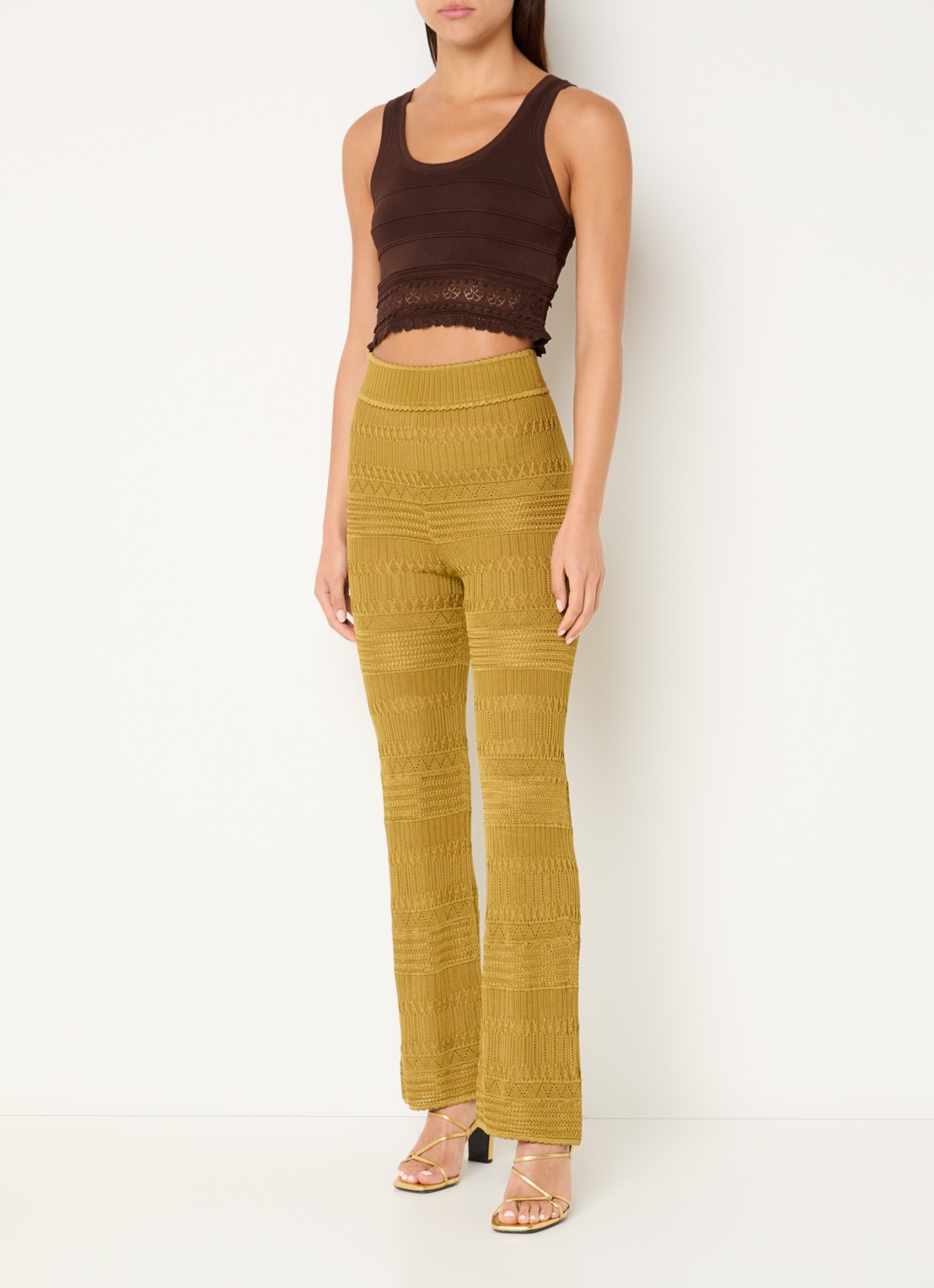Sandro Grofgebreide high waist straight fit broek - voorkant 2 mosgroen