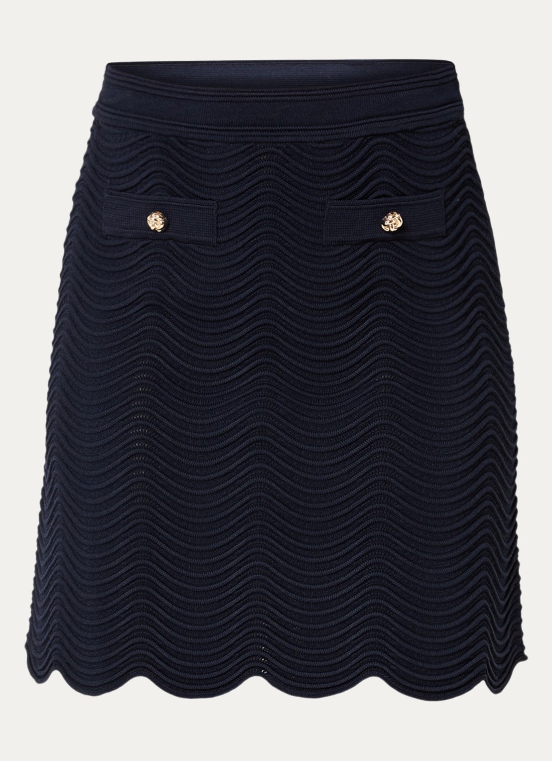 Sandro Grofgebreide mini rok met sierknopen - voorkant 2 donkerblauw