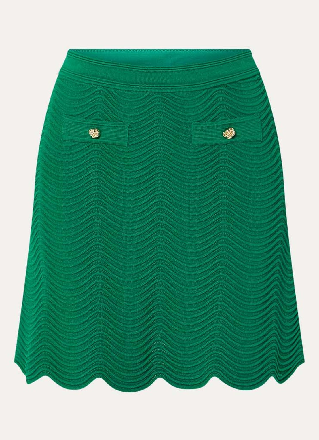 Sandro Grofgebreide mini rok met sierknopen - voorkant groen