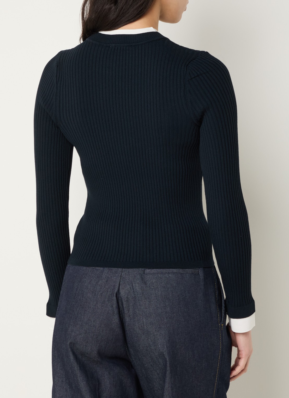 Sandro Grofgebreide pullover met logo - achterkant donkerblauw