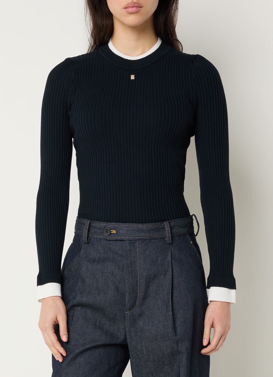 Sandro Grofgebreide pullover met logo - detail 4 donkerblauw