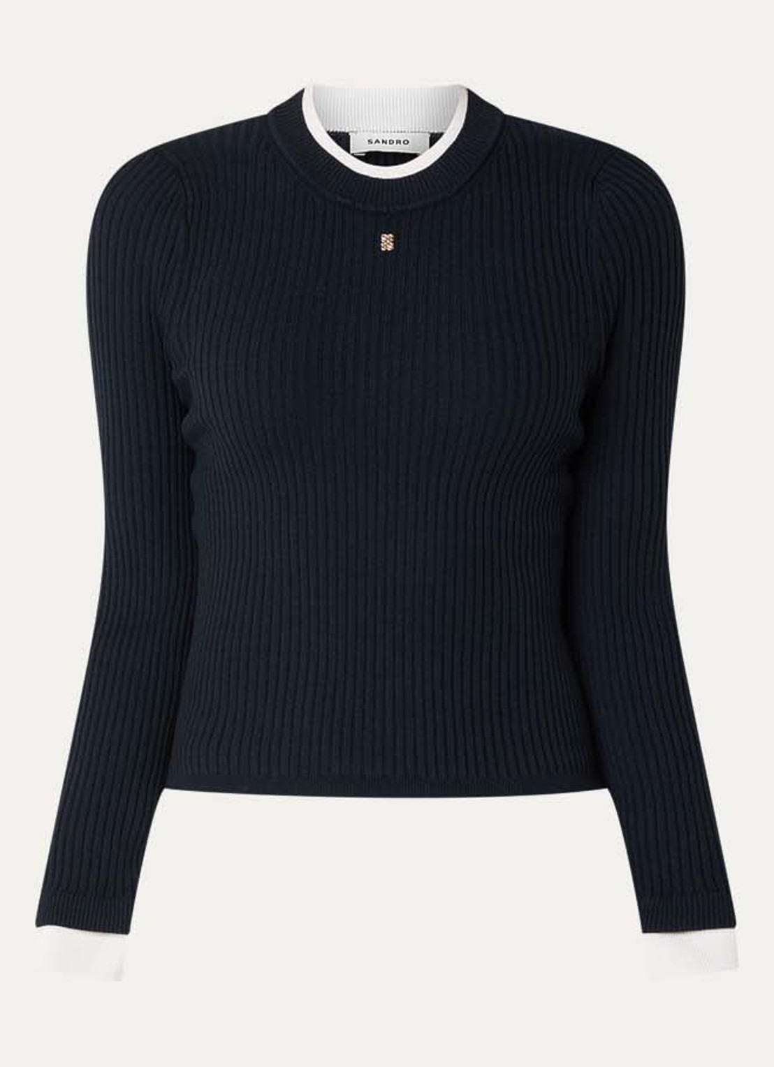 Sandro Grofgebreide pullover met logo - voorkant 2 donkerblauw