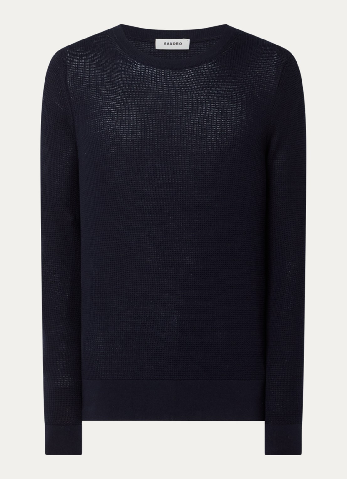 Sandro Grofgebreide pullover met structuur - voorkant donkerblauw