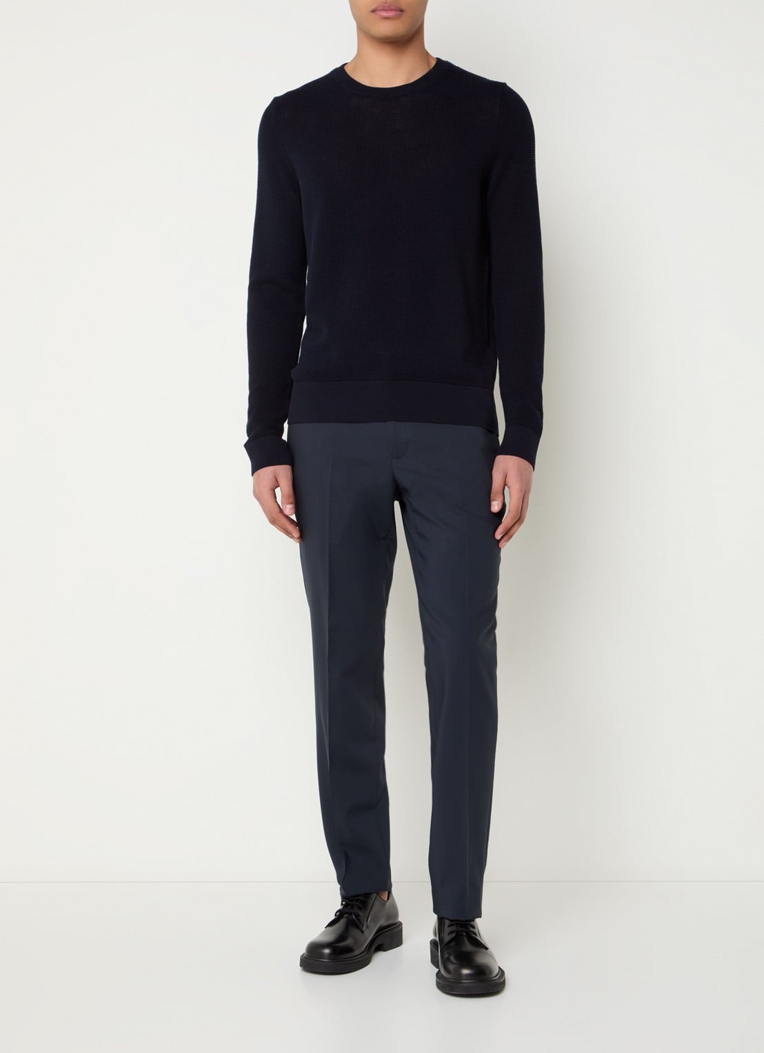 Sandro Grofgebreide pullover met structuur - voorkant 2 donkerblauw