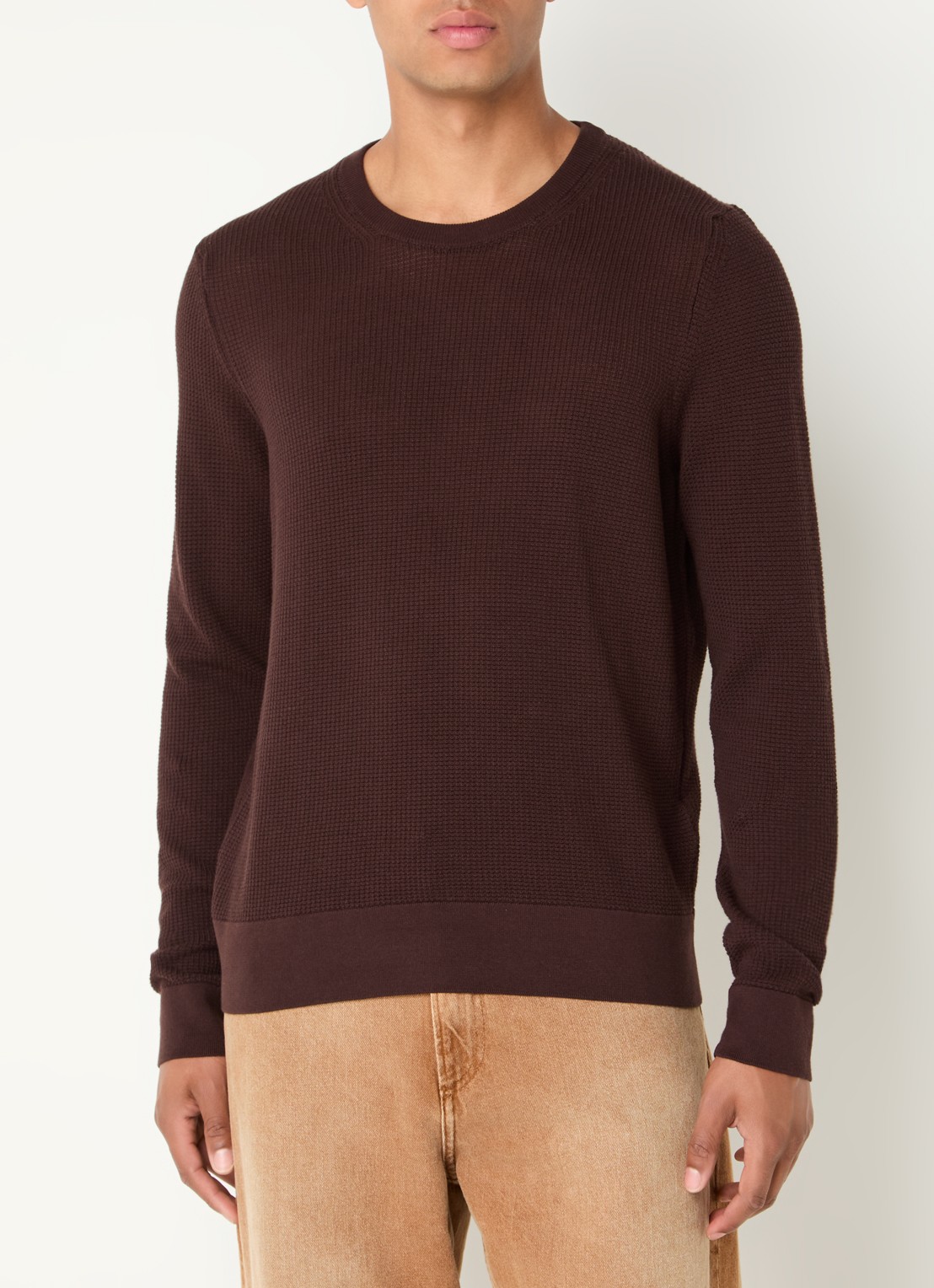 Sandro Grofgebreide pullover met structuur - detail 2 hazelnootbruin