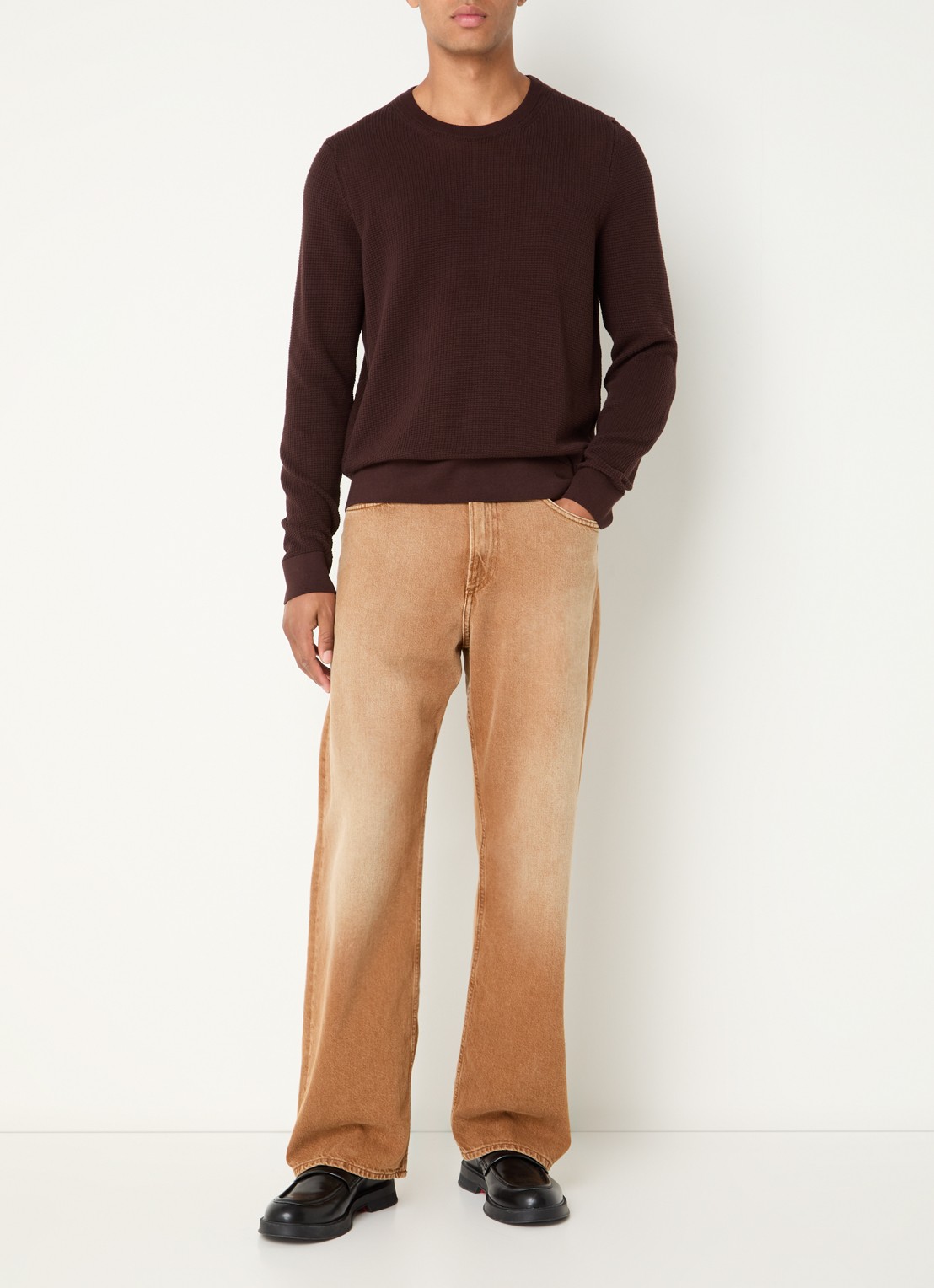 Sandro Grofgebreide pullover met structuur - voorkant 4 hazelnootbruin
