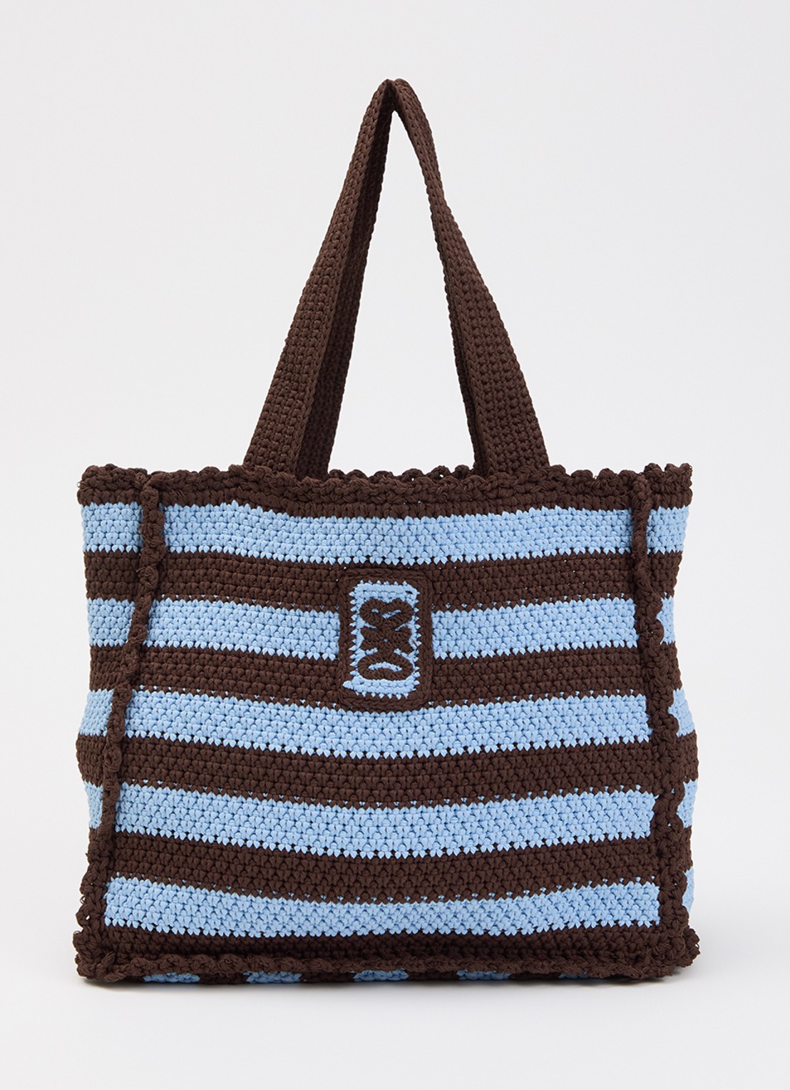 Sandro Handtas van crochet met streepprint en logo - voorkant 6 lichtblauw