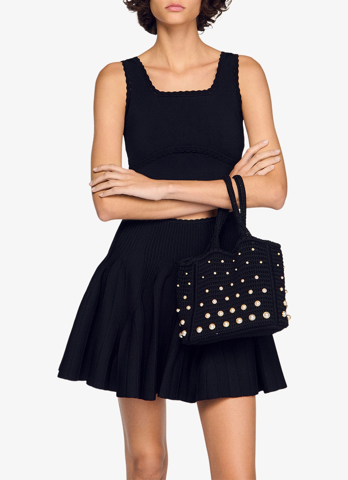 Sandro Handtas van crochet met studs - voorkant 3 zwart