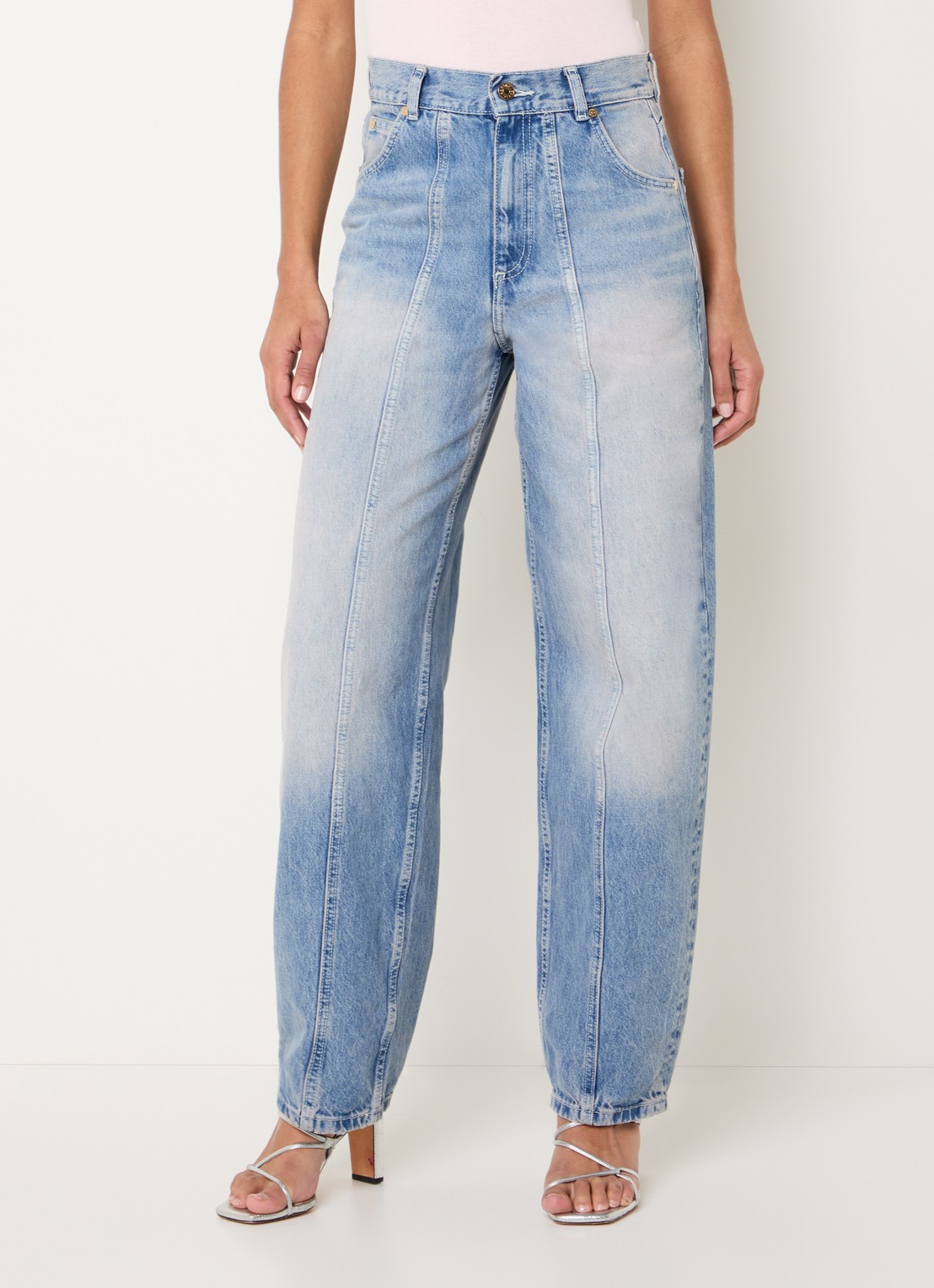 Sandro High waist balloon fit jeans met lichte wassing - detail indigo