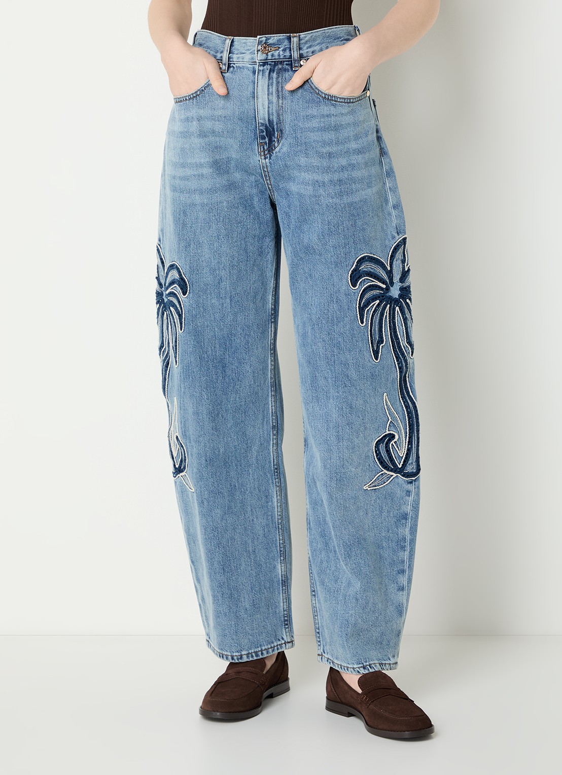 Sandro High waist balloon fit jeans met palmboom - detail 2 blauw