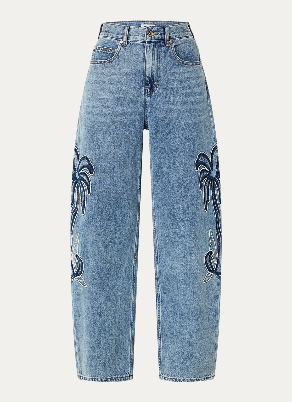 Sandro High waist balloon fit jeans met palmboom - voorkant 4 blauw