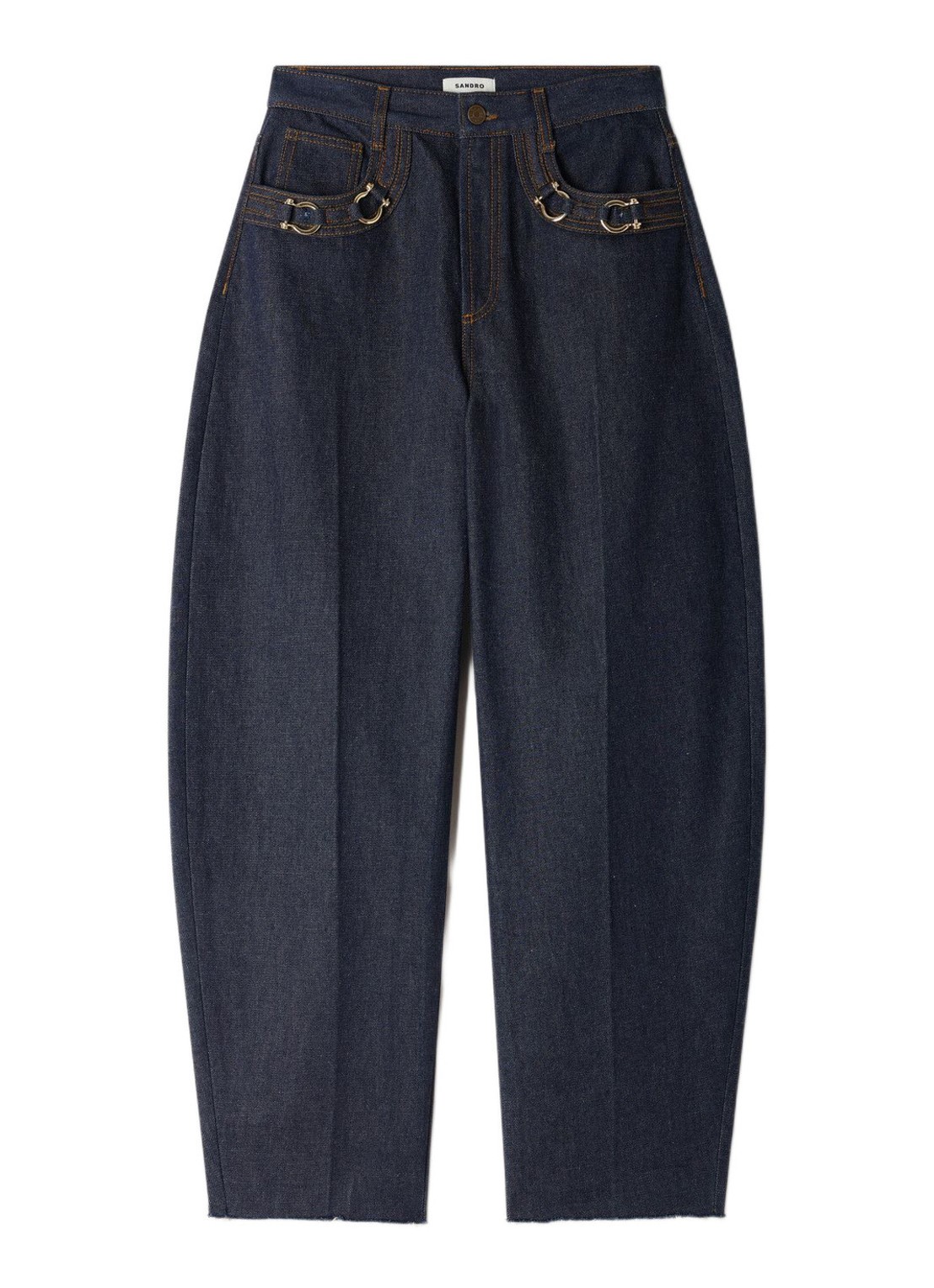 Sandro High waist barrel jeans met donkere wassing en decoratie - voorkant 5 indigo