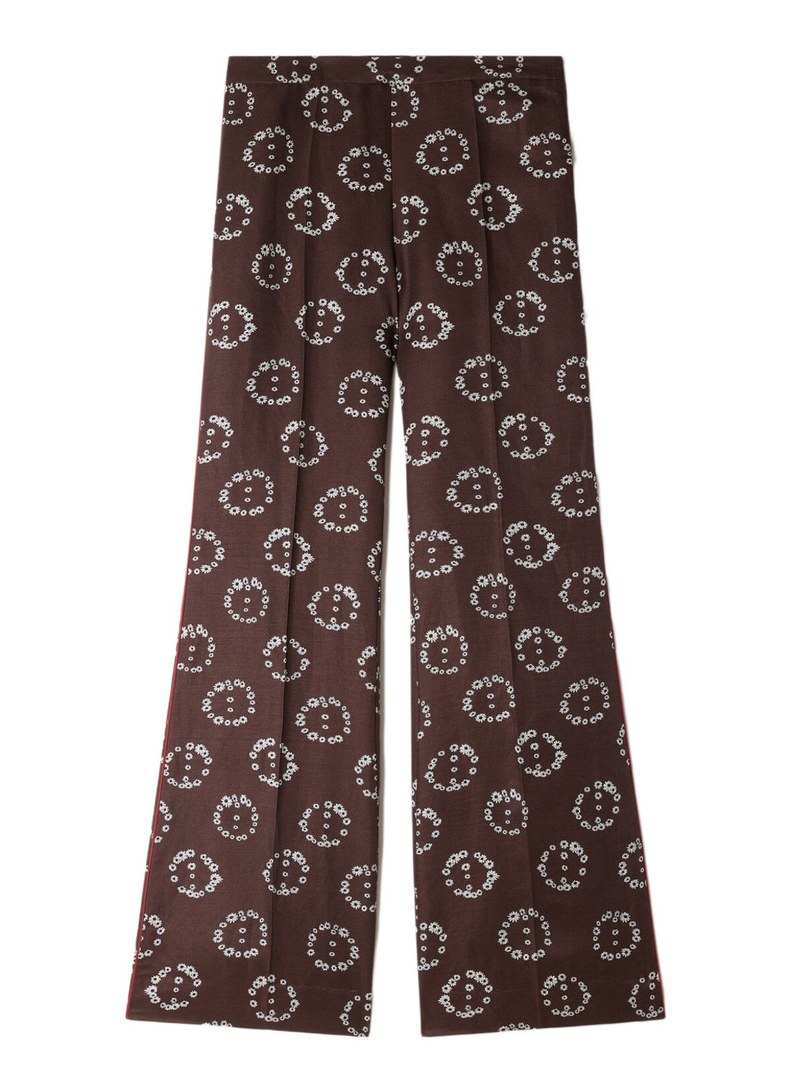 Sandro High waist flared broek in linnenblend met bloemenprint - voorkant 5 bruin