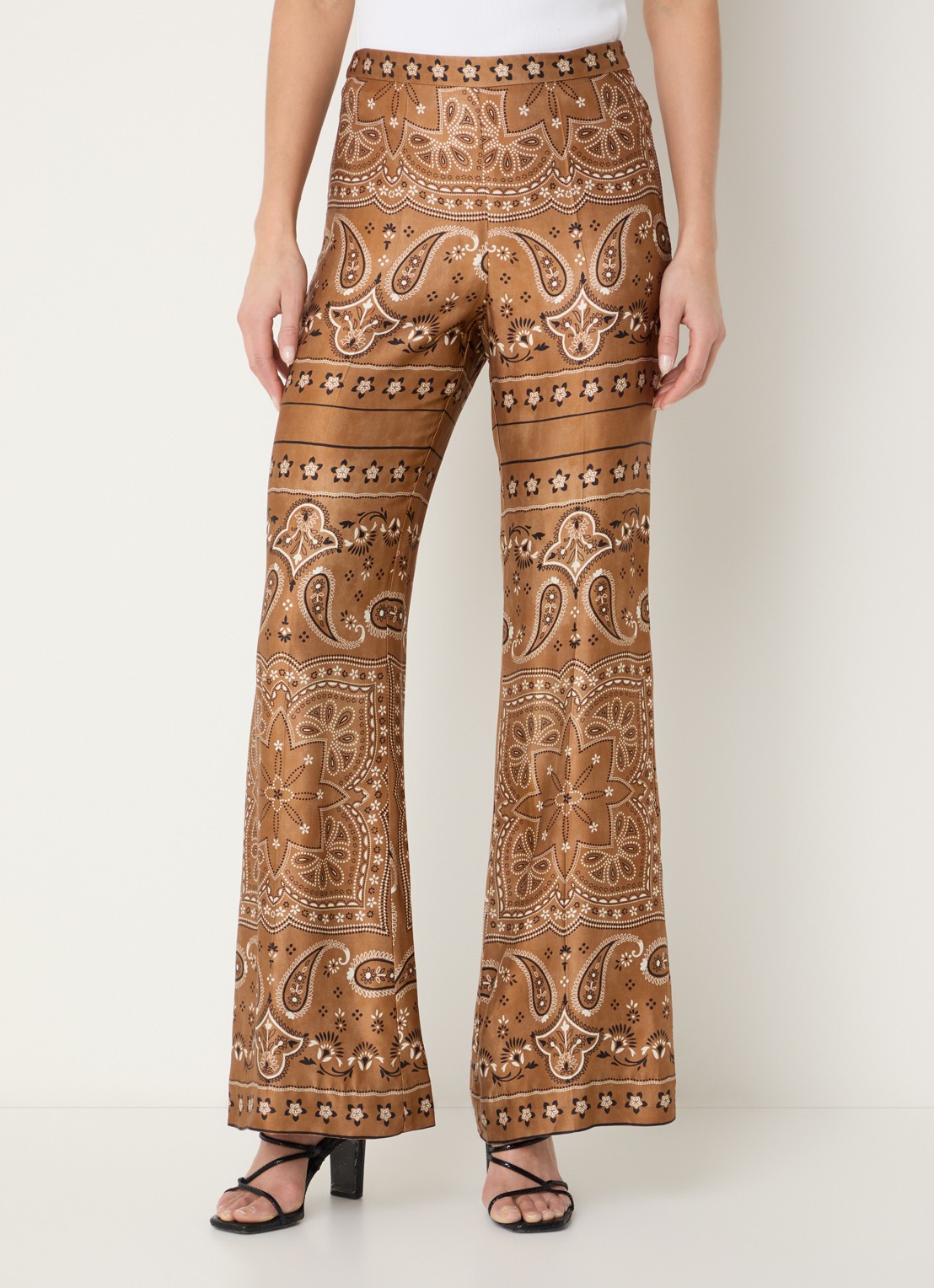 Sandro High waist flared broek met print - detail 3 bruin
