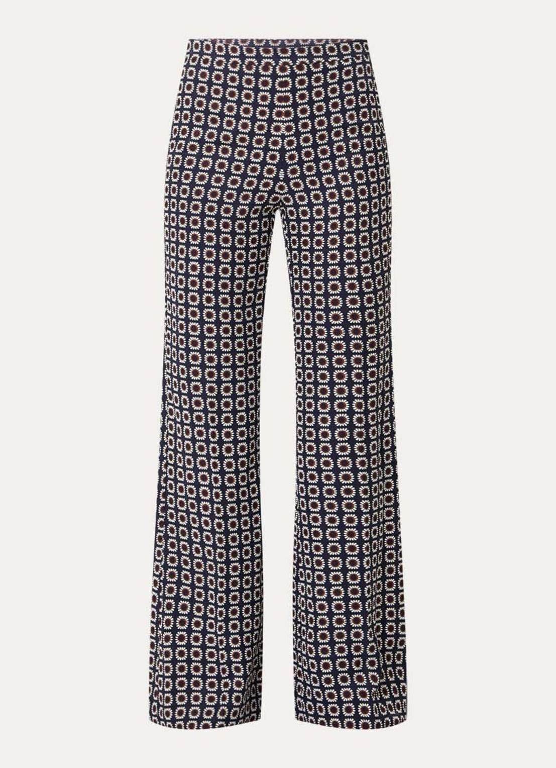Sandro High waist flared fit broek in linnenblend met bloemenprint - voorkant donkerblauw