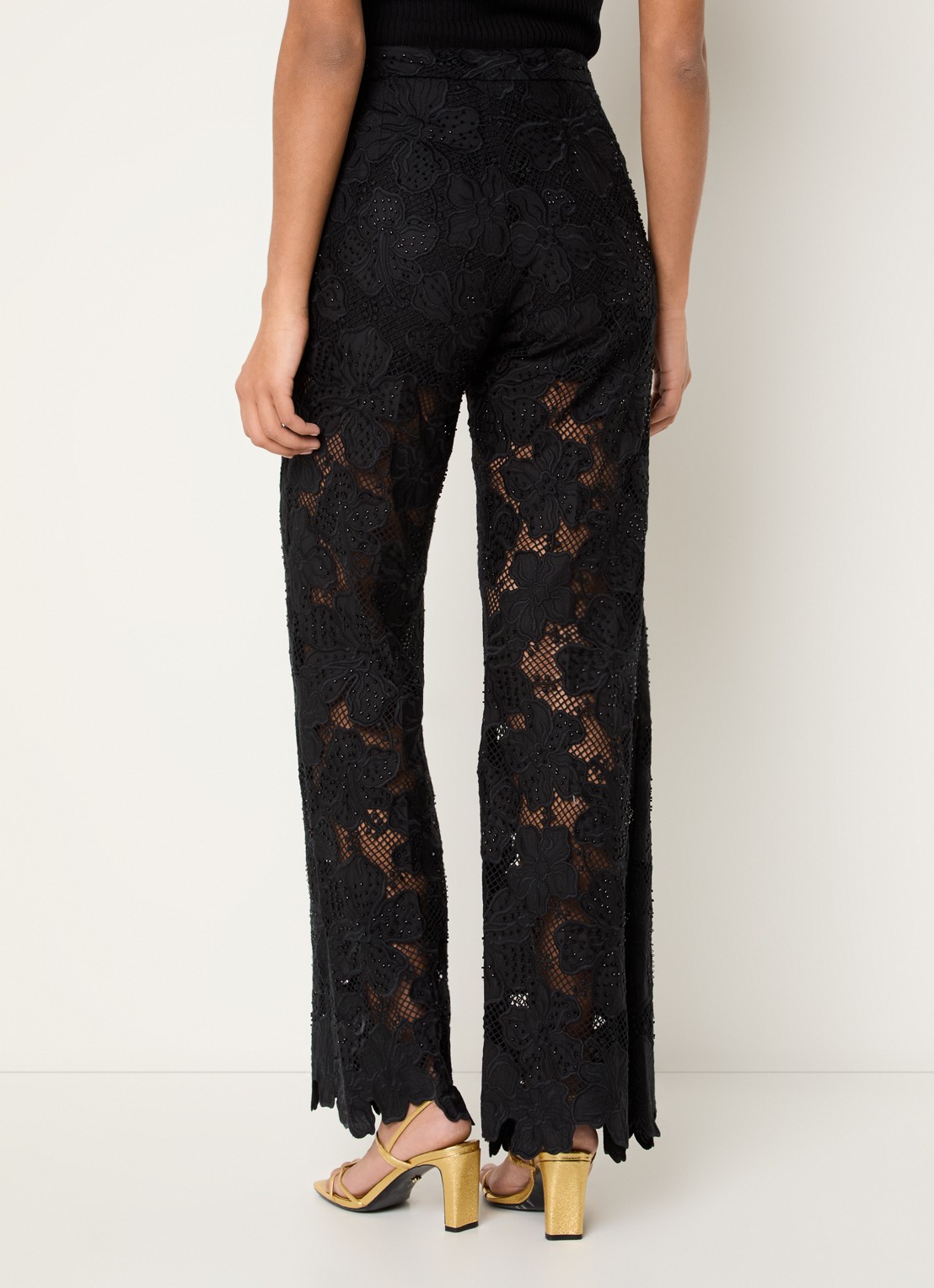 Sandro High waist flared fit broek met broderie - achterkant 4 zwart