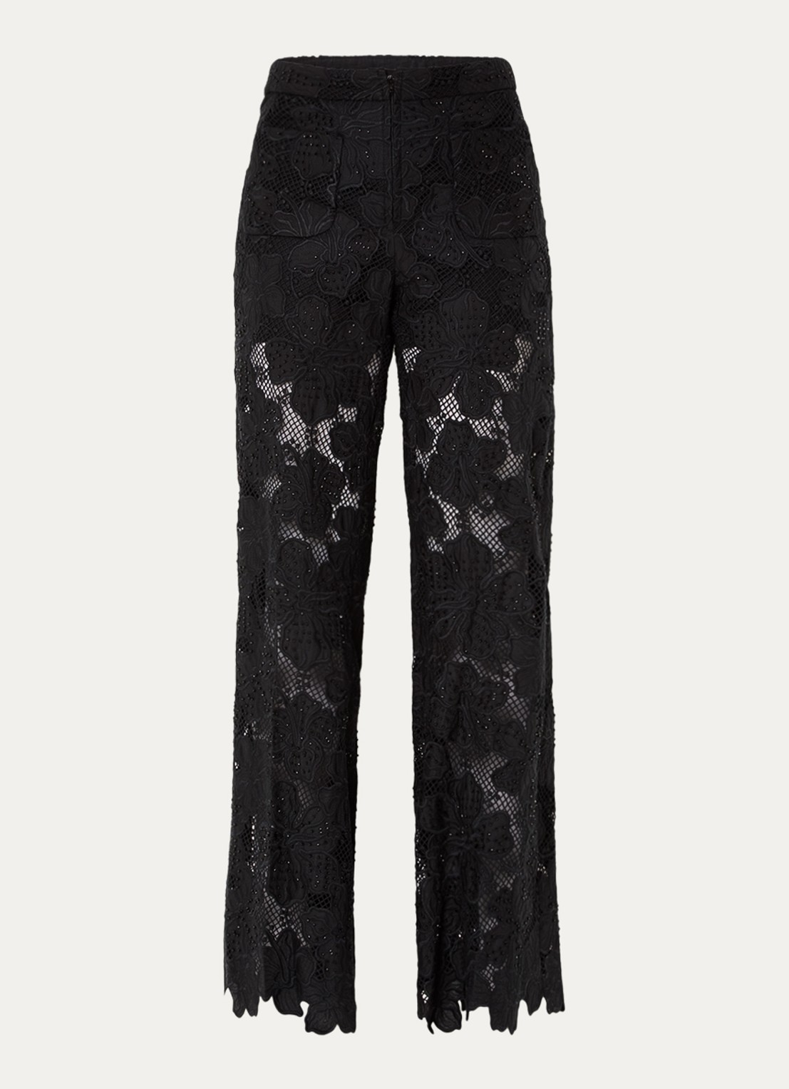 Sandro High waist flared fit broek met broderie - voorkant 2 zwart
