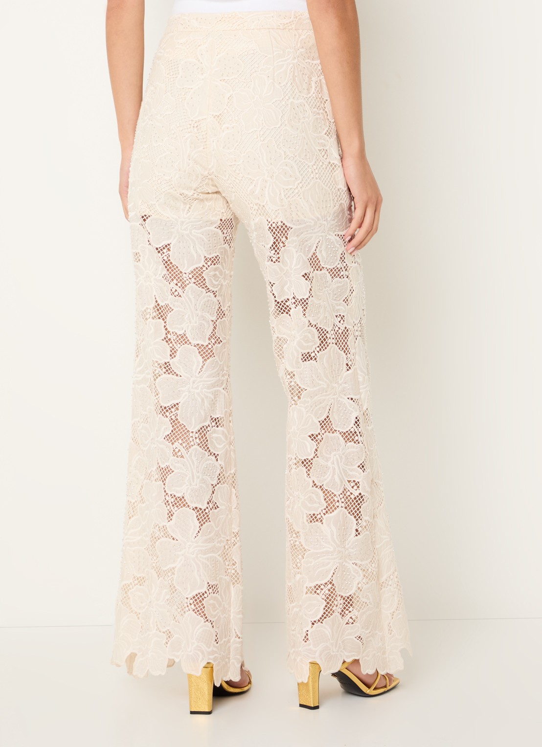 Sandro High waist flared fit broek met broderie - achterkant beige