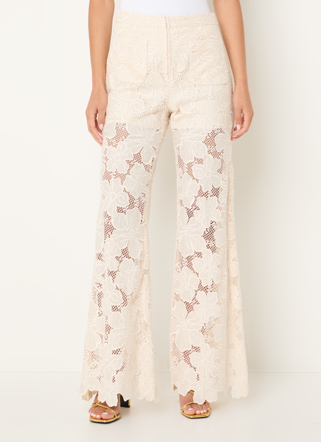 Sandro High waist flared fit broek met broderie - detail 4 beige
