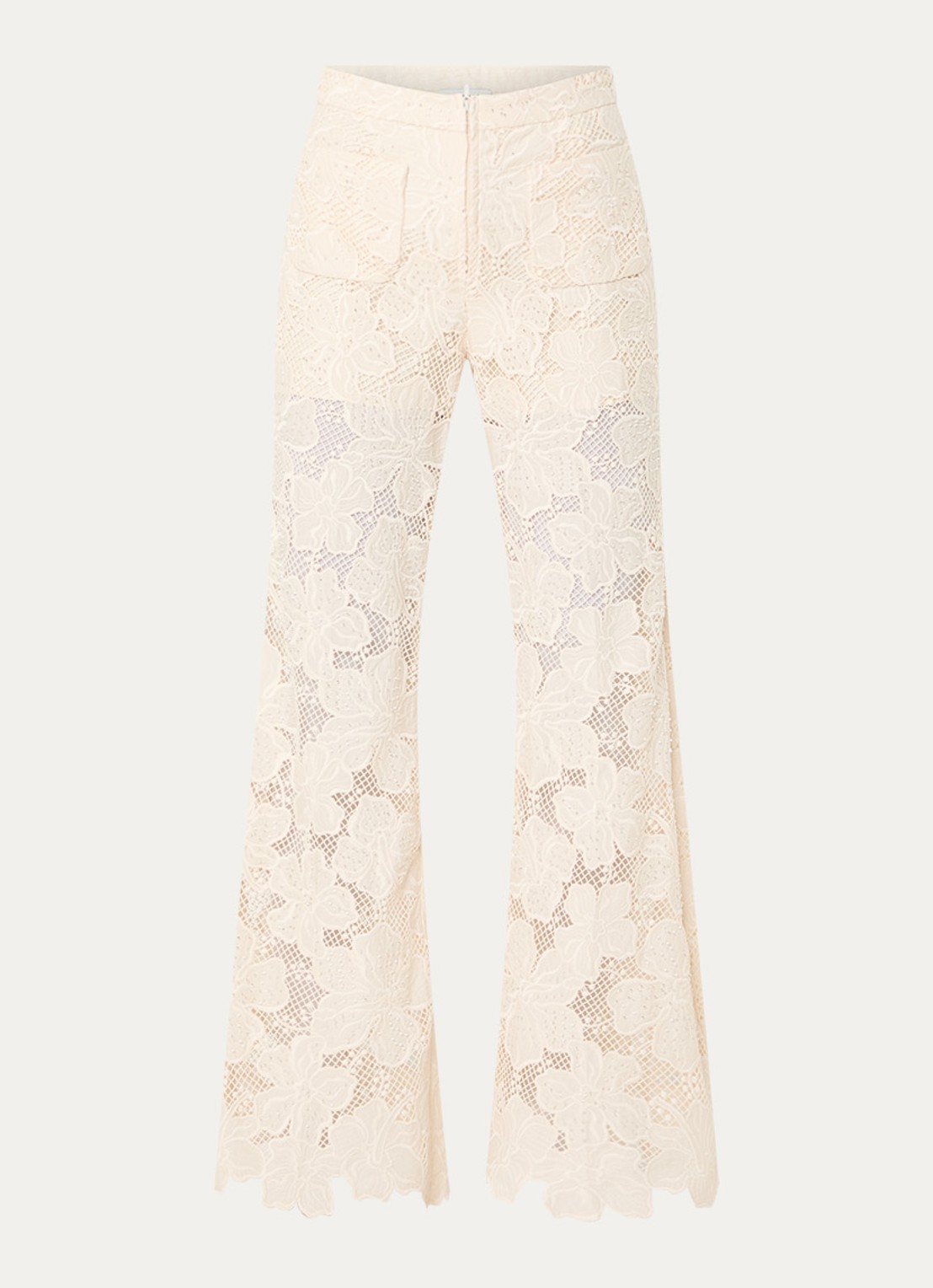 Sandro High waist flared fit broek met broderie - voorkant 2 beige
