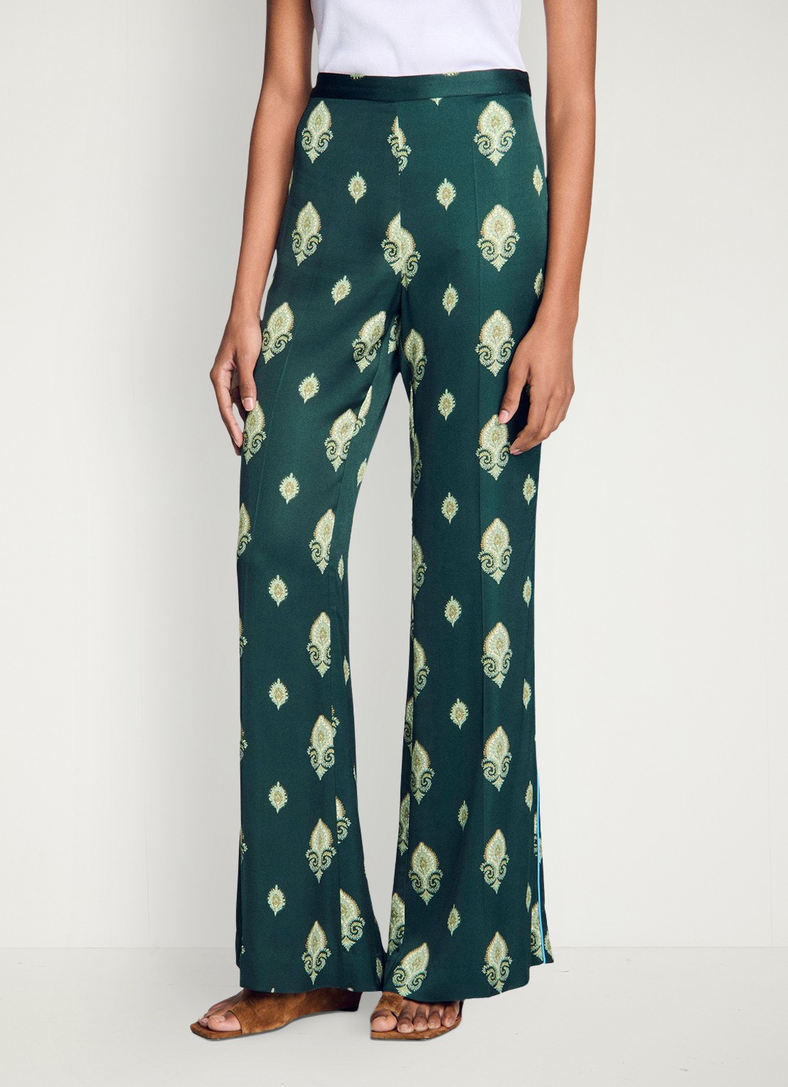 Sandro High waist flared fit broek met paisley print - detail 2 groen