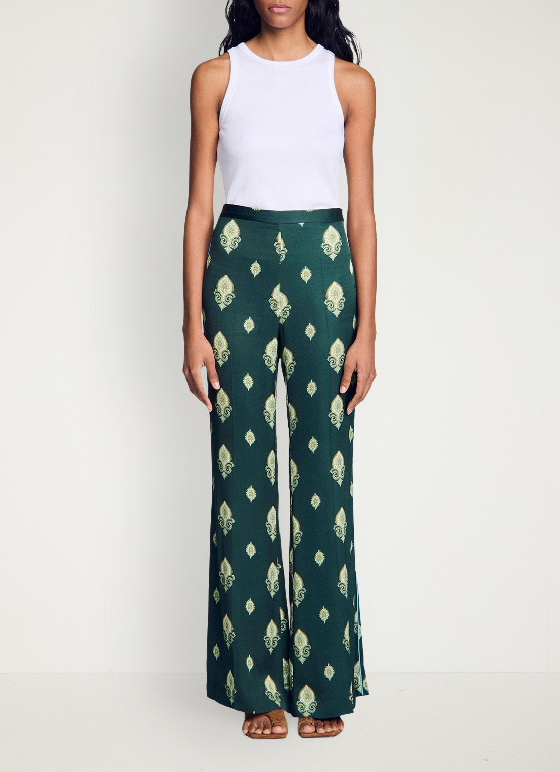 Sandro High waist flared fit broek met paisley print - detail 3 groen