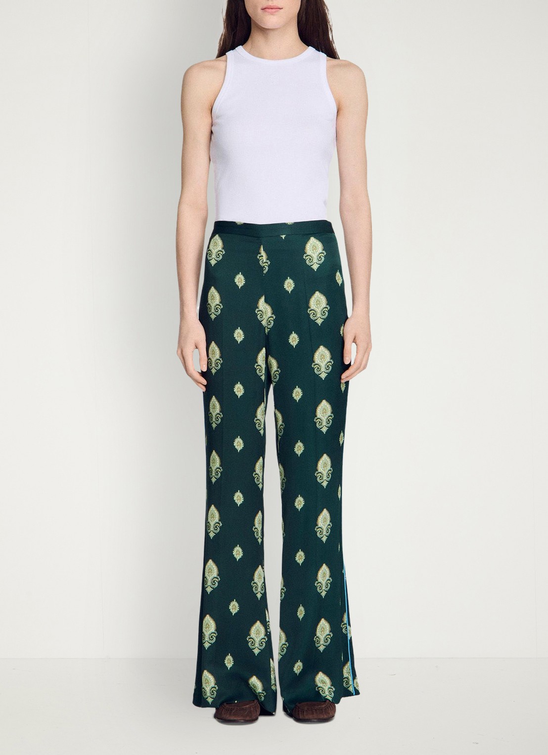 Sandro High waist flared fit broek met paisley print - detail 5 groen
