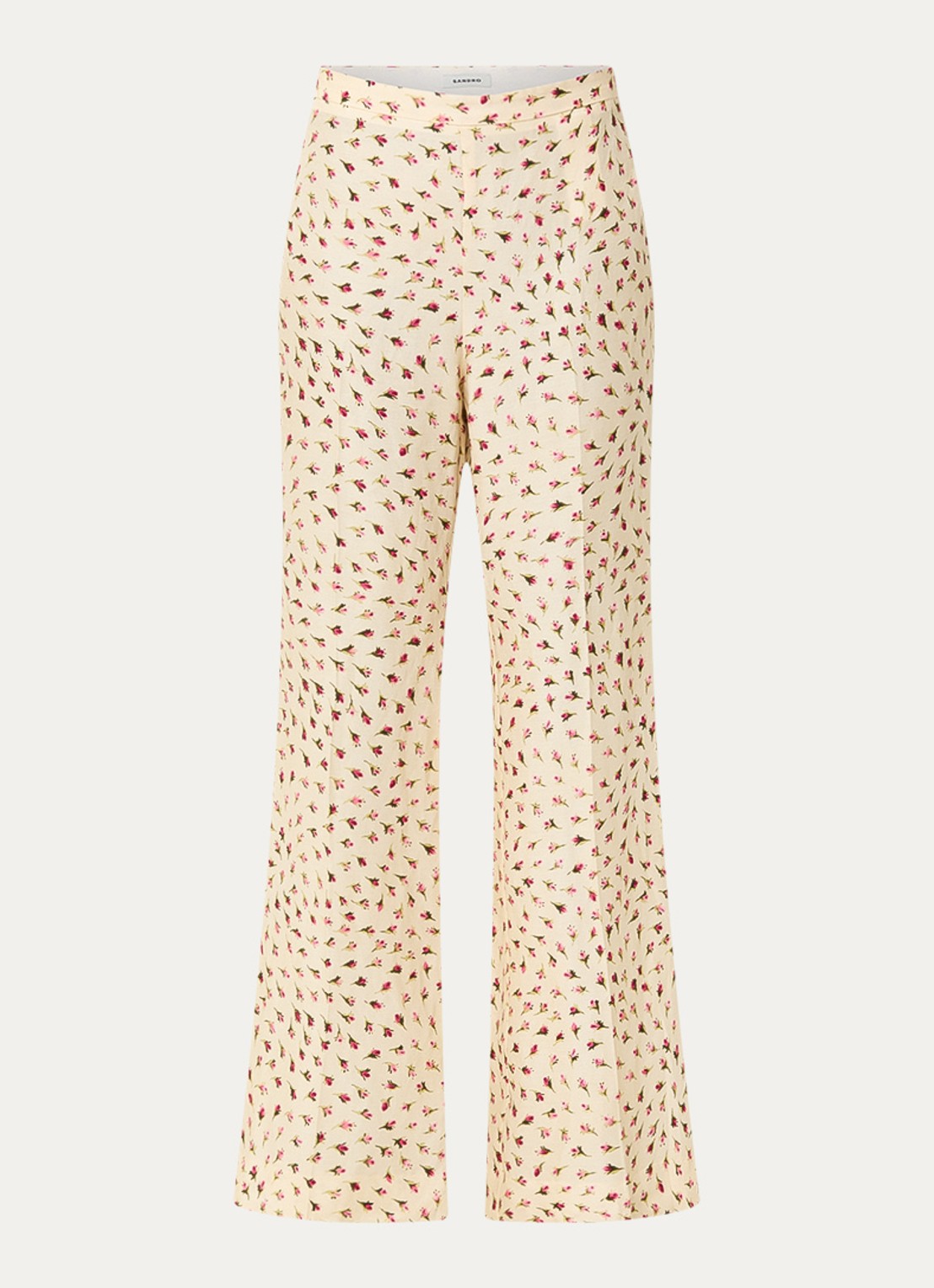 Sandro High waist flared fit pantalon in linnenblend met bloemenprint - voorkant 2 lichtgeel