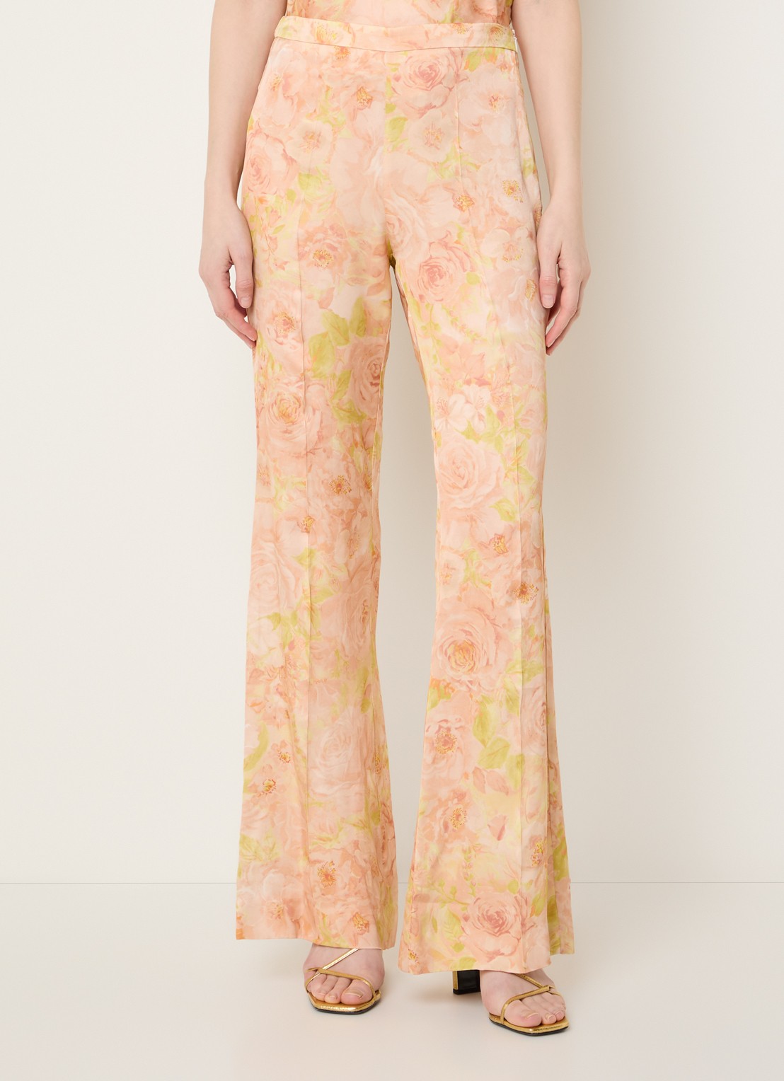 Sandro High waist flared fit pantalon met bloemenprint - detail 4 zalmroze
