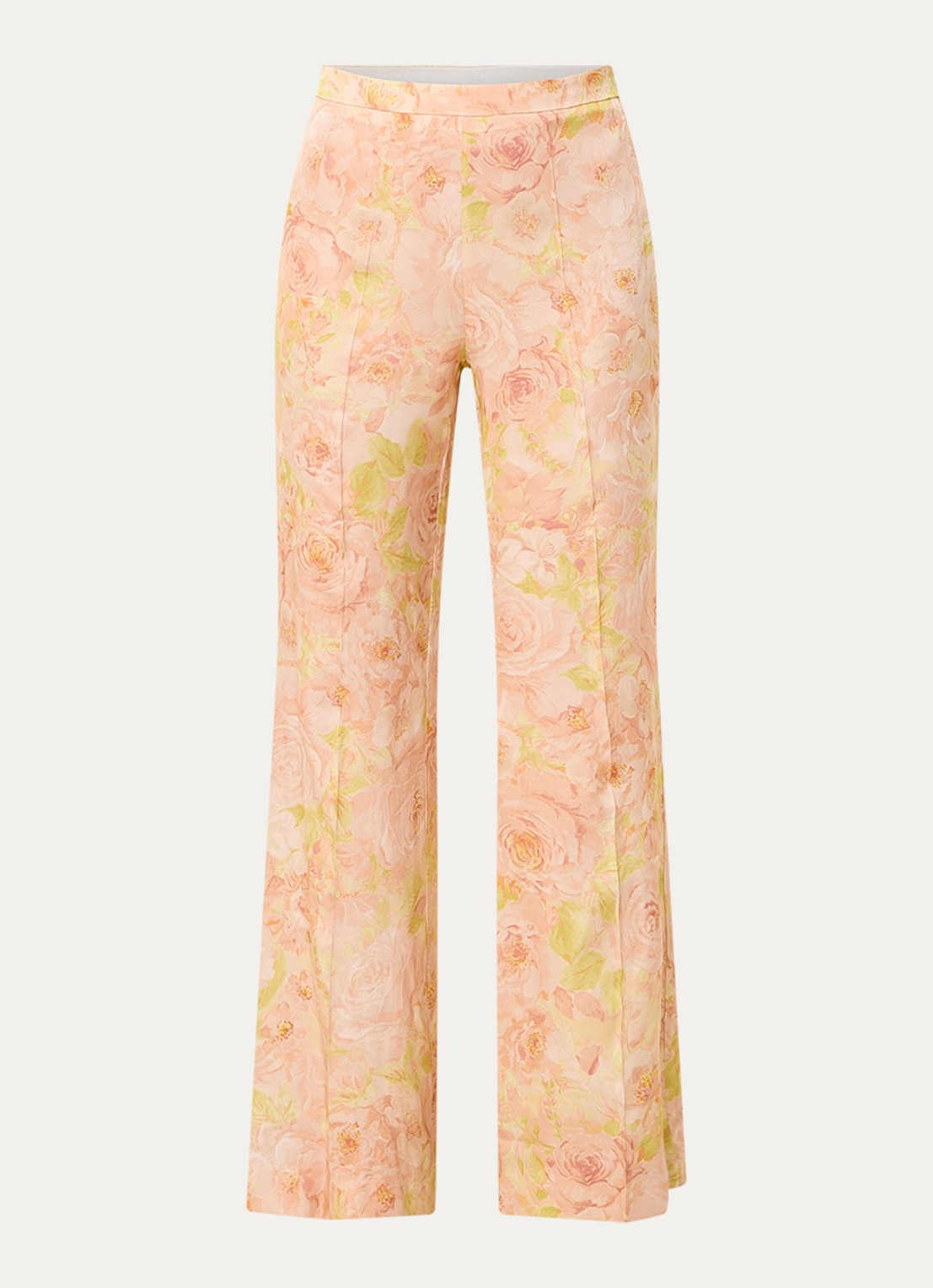 Sandro High waist flared fit pantalon met bloemenprint - voorkant zalmroze
