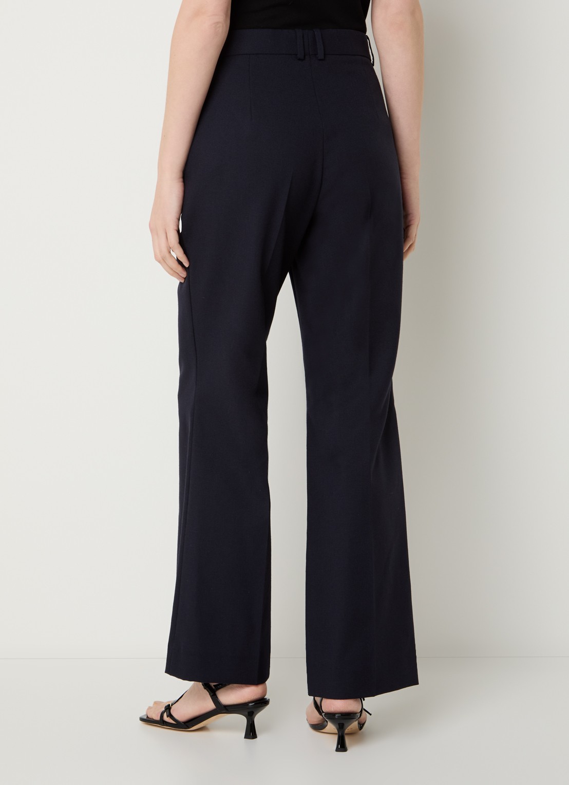 Sandro High waist flared fit pantalon van scheerwol met steekzakken - achterkant 3 donkerblauw