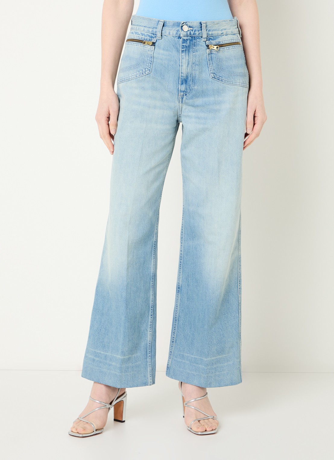 Sandro High waist flared jeans met lichte wassing - detail 4 indigo