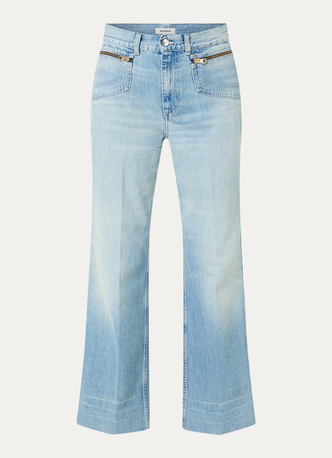 Sandro High waist flared jeans met lichte wassing - voorkant indigo