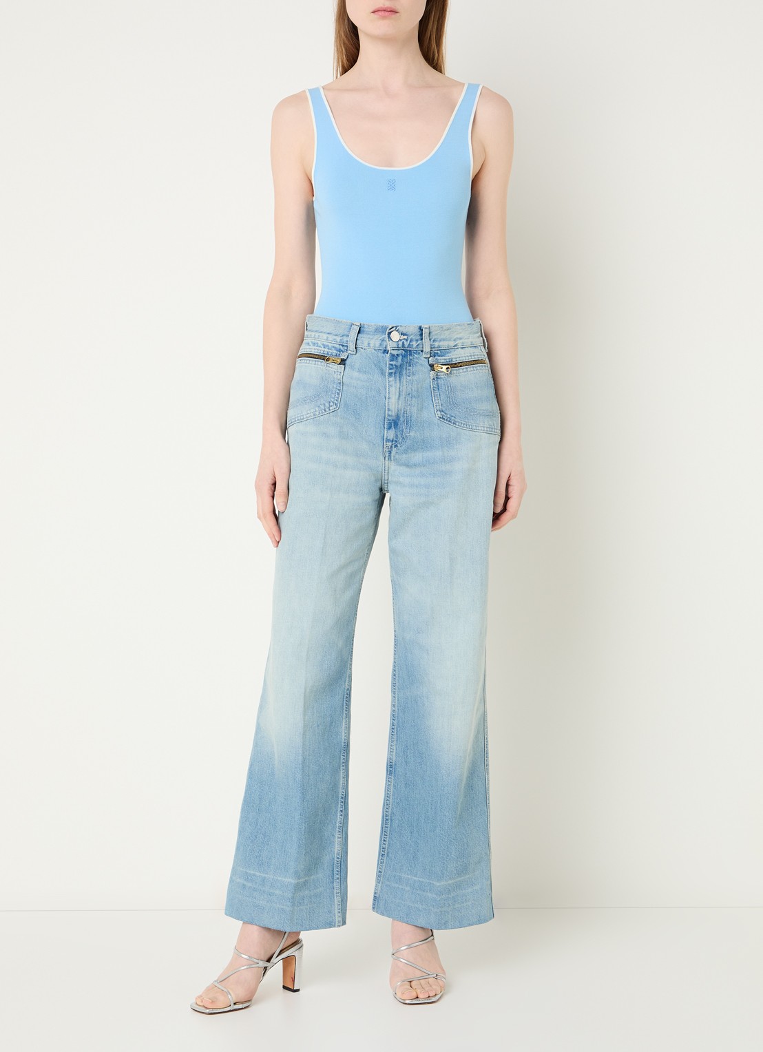 Sandro High waist flared jeans met lichte wassing - voorkant 2 indigo