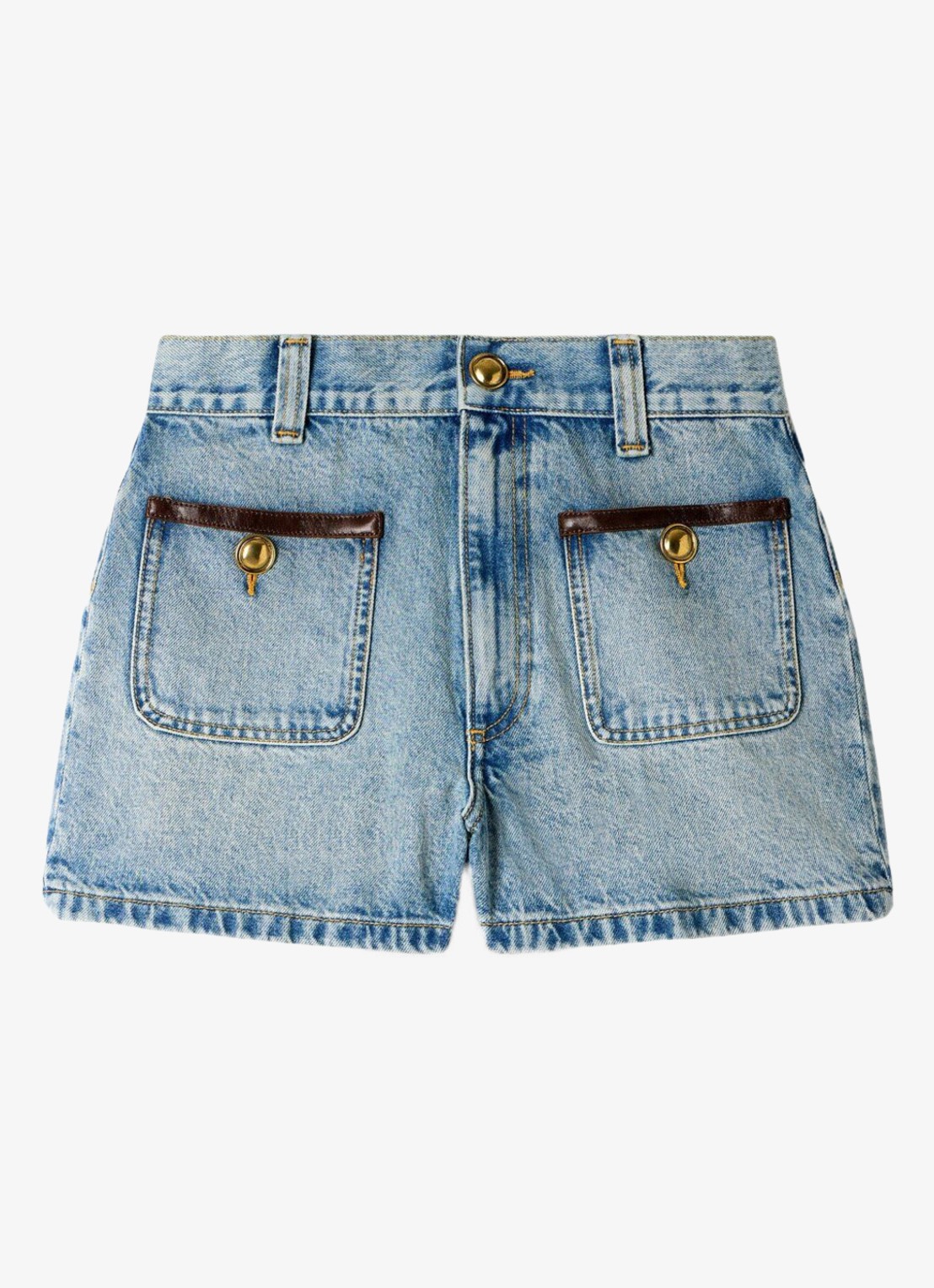 Sandro High waist korte breoek van denim met opgestikte zakken - voorkant blue jean / blauw