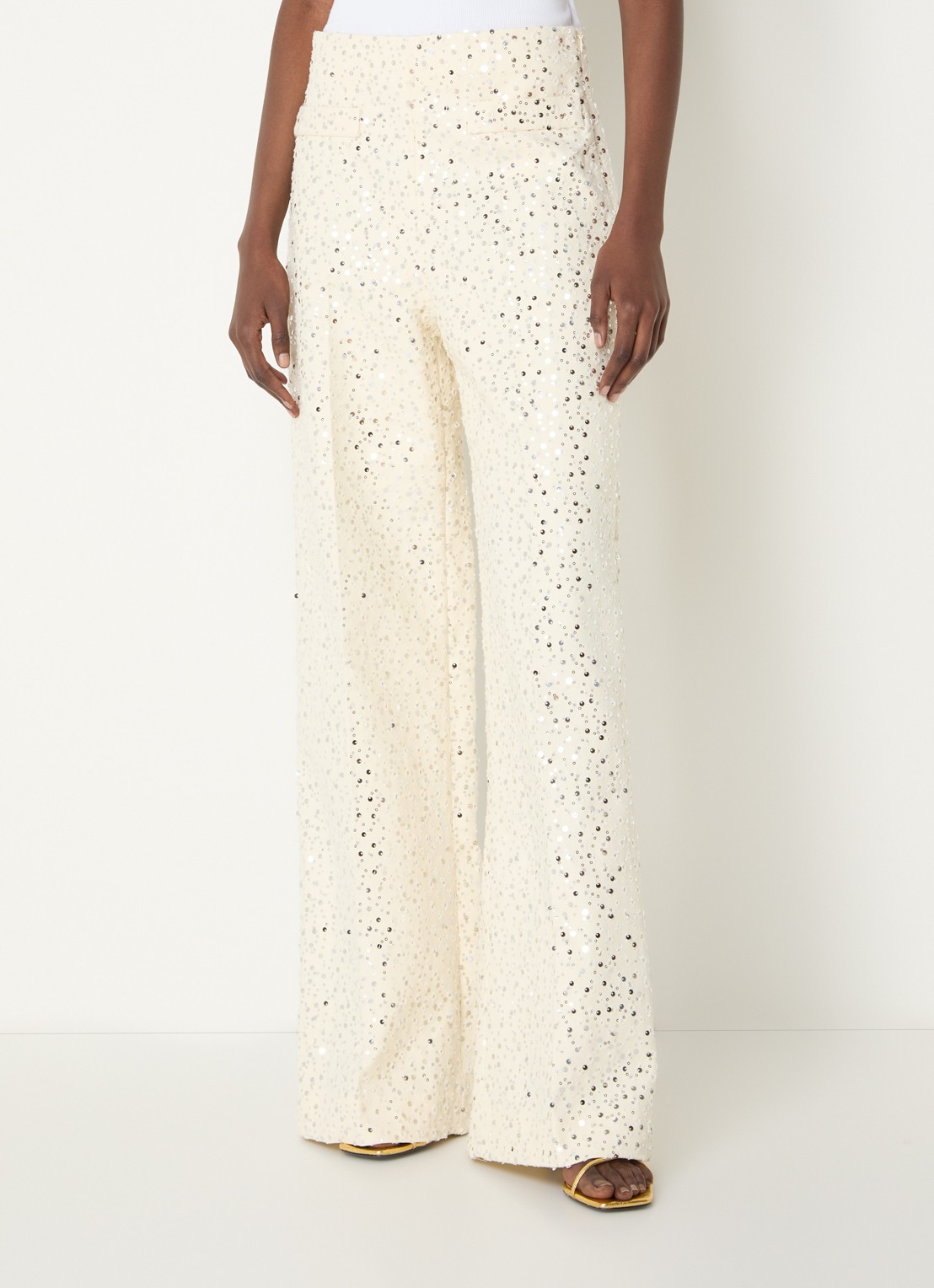 Sandro High waist loose fit broek met pailletten - detail 4 beige