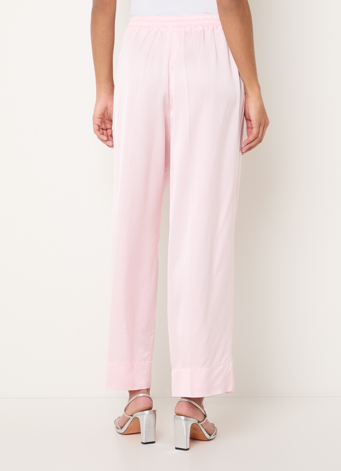 Sandro High waist loose fit broek van satijn met koord - achterkant lichtroze