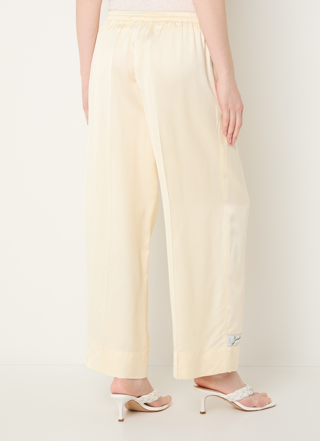 Sandro High waist loose fit broek van satijn met koord - achterkant 4 lichtgeel