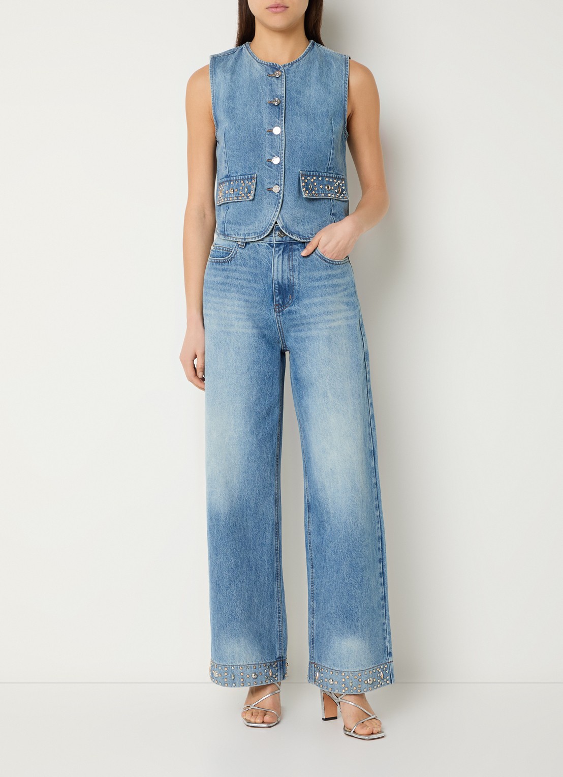 Sandro High waist loose fit jeans met lichte wassing - voorkant 5 indigo