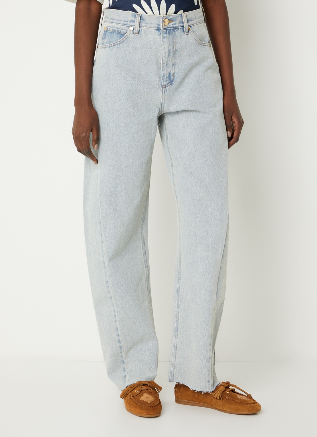 Sandro High waist loose fit jeans met lichte wassing - detail indigo