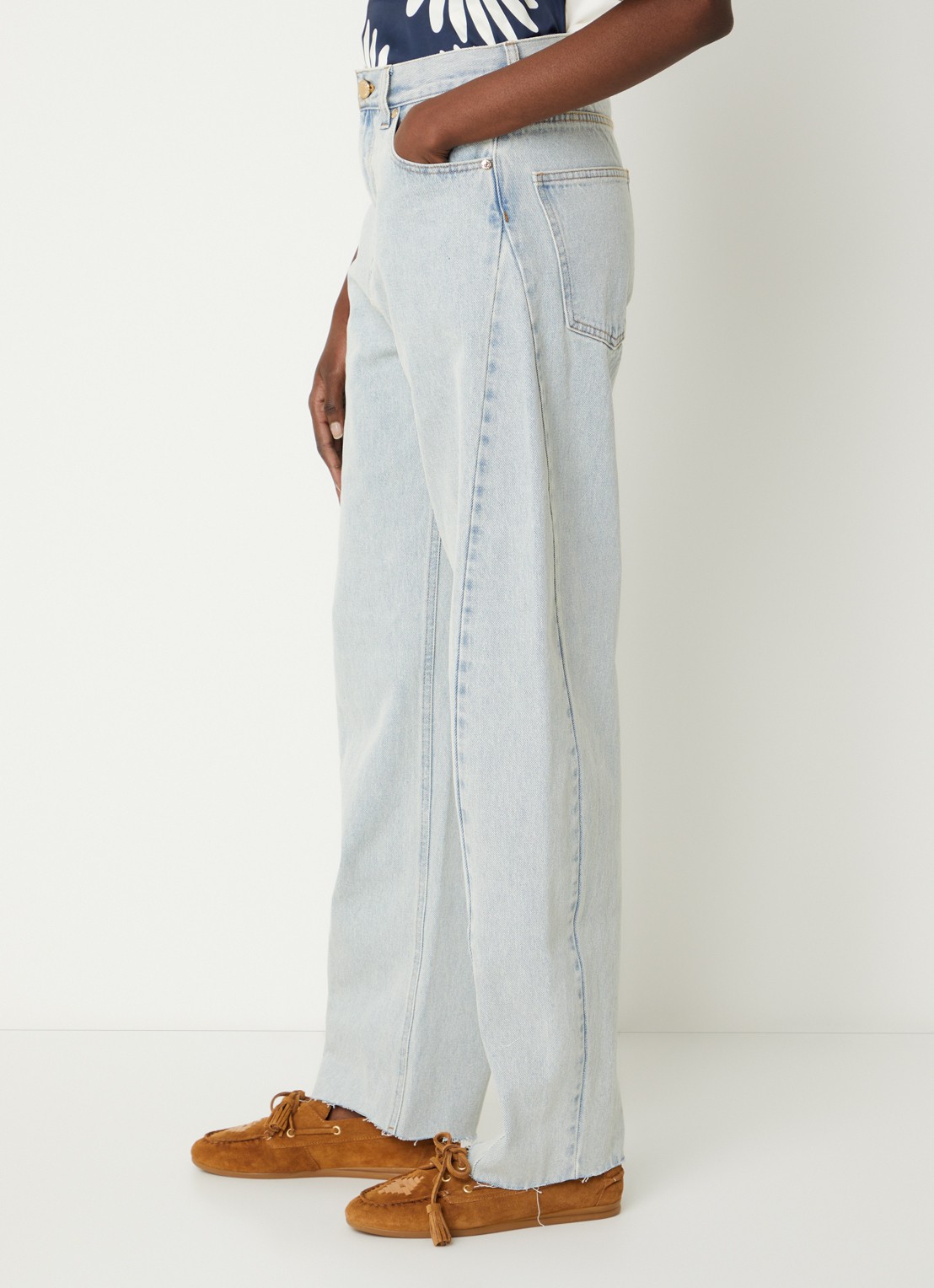 Sandro High waist loose fit jeans met lichte wassing - detail 2 indigo