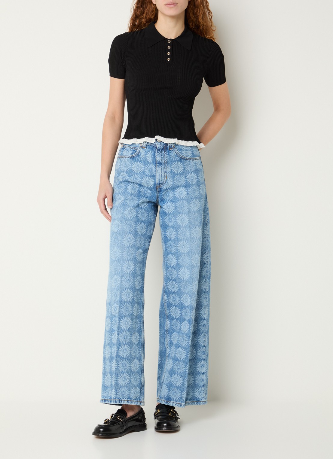 Sandro High waist loose fit jeans met print - voorkant 3 indigo