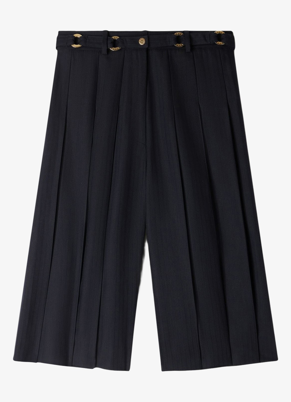 Sandro High waist loose fit korte broek met plooien en afneembare riem - voorkant 7 donkerblauw