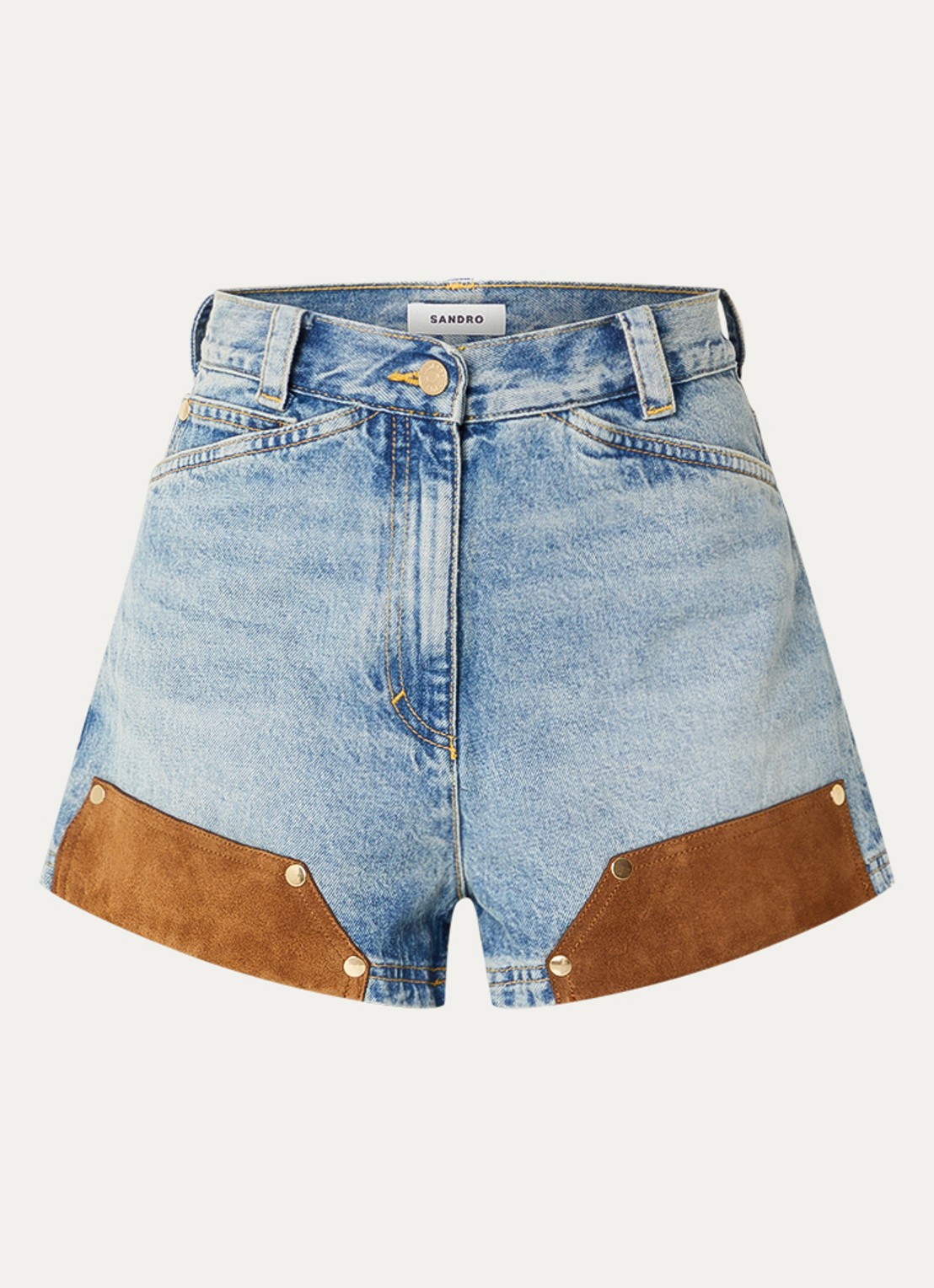 Sandro High waist loose fit korte broek van denim met steekzakken - voorkant 2 indigo
