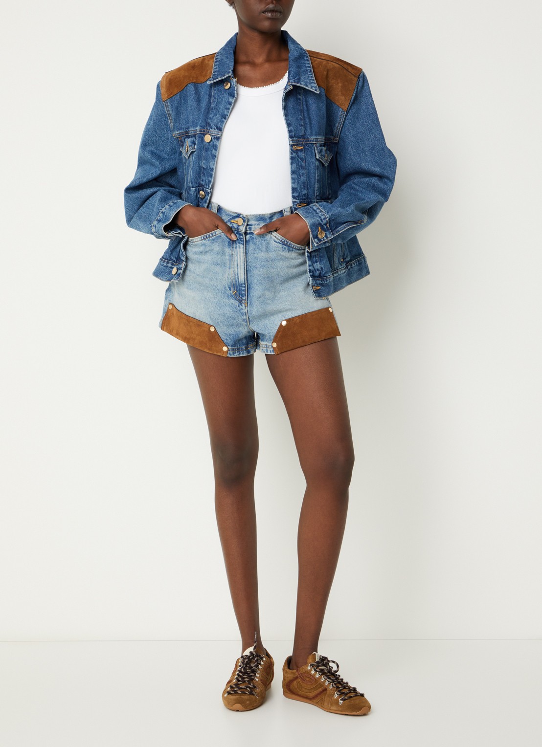 Sandro High waist loose fit korte broek van denim met steekzakken - voorkant 3 indigo